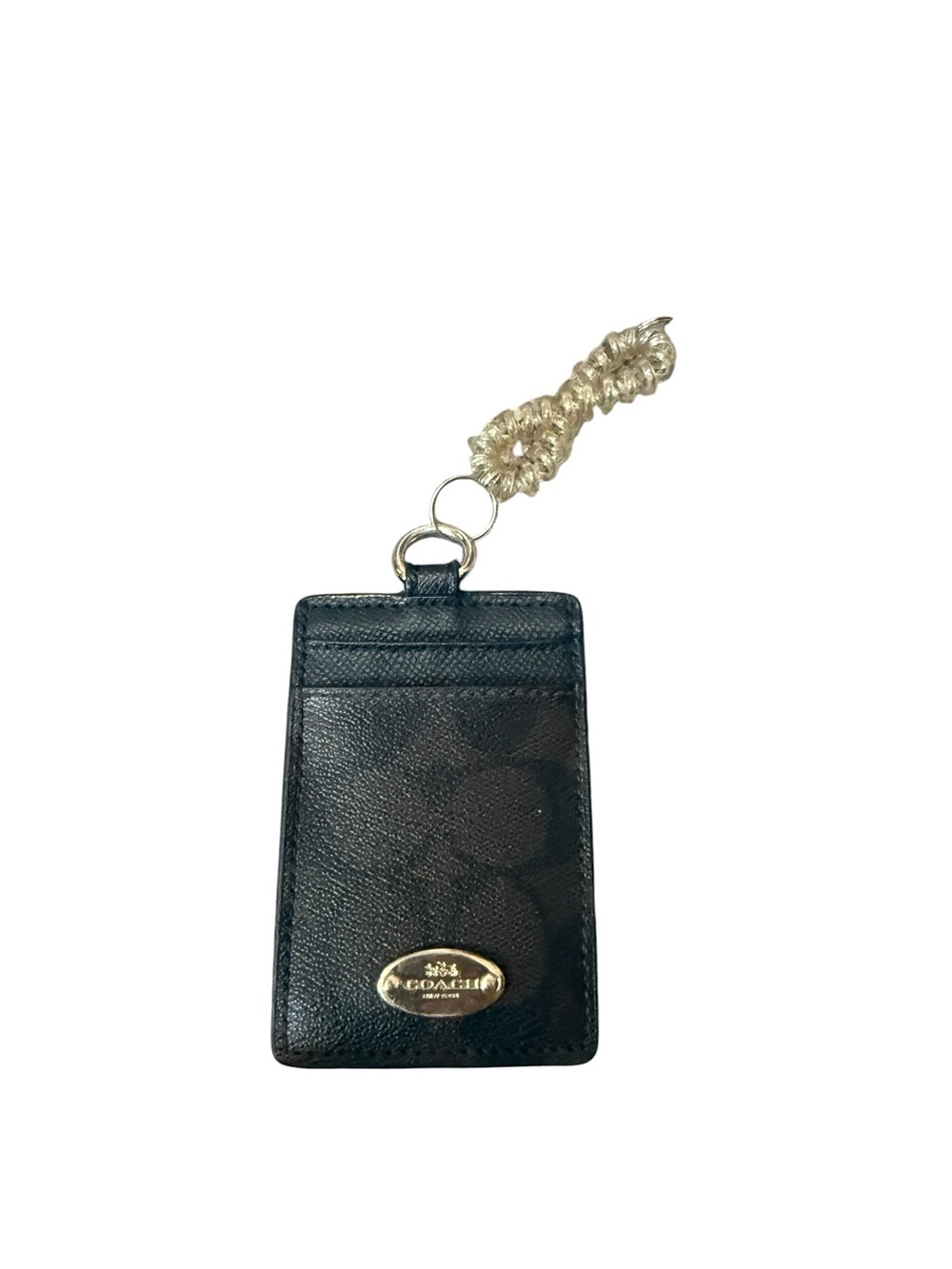 Coach Black Signature Card Holder with Gold Rope Keychain